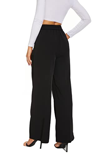 FUNYYZO Women Wide Leg Pants High Elastic Waisted Business Work Trousers Long Straight Pants
