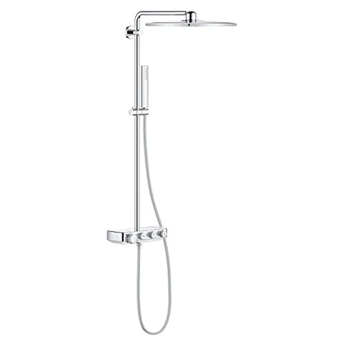 GROHE Euphoria Smartcontrol 310 Duo Duschsystem mit Thermostat (Regendusche mit Verbrühschutz und 2 Strahlarten inkl. Duschablage obere Konsole an Bohrlöcher anpassbar) eckig chrom 26508000