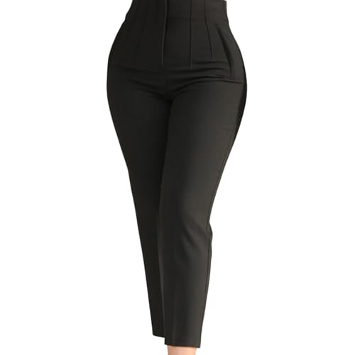 Office Pants High Waist Pleated Pockets Ninth-Length Women Trousers Solid Color Straight Leg Suit Pants Women Trousers Work Pants