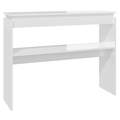 vidaXL Table Console, Bout de Canapé, Table d'Appoint, Meuble de Salon Salle de Séjour Entrée Couloir Intérieur, Blanc Brillant Bois d'Ingénierie
