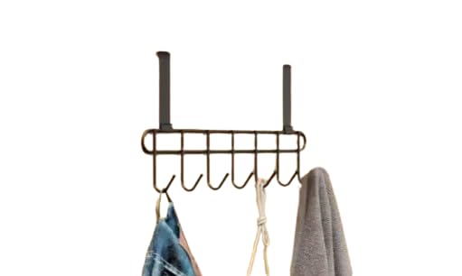Over the Door Hook Rack, 41.5x24 cm, Black, 7 Hooks | No Drilling Required, Metal Wire Frame, Clothes & Towel Organiser, Space-Saving Design, Easy Installation-image-48