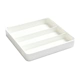 Organizador de cajones de utensilios, divisor retráctil para utensilios de cocina, 27 x 27 x 4,4 cm, organizador de cajones de cubiertos fácil de limpiar, organizador multifuncional de cajones