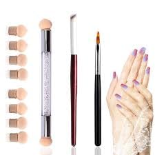rubyface 3 pcs ombre nail art brush set wooden gel builder brush double head nail gradient shading pen with 4 replaceable sponge heads manicure tools