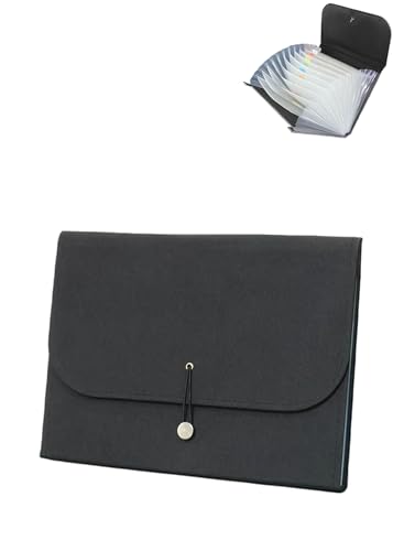 ドキュメントファイル A4 書類ケース 持ち運び 蛇腹 ファイルケース 書類 収納ケース 13ポケット ハードカバー おしゃれ グレー (ブラック)