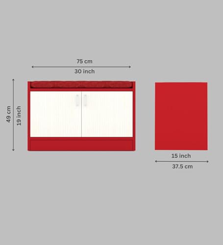 Image of SPECIALITY PANELS 2 Door Shoe Rack with Cushion, Red and White, 75x49x37.5 cm, DIY Assembly Storage Bench