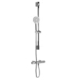 SAYLO - Set doccia termostatico con asta regolabile, rubinetto termostatico doccia sicuro 38° manico 3 posizioni Flexo 1,5 m per docce da bagno (rotondo)