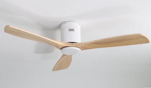 Sofucor 132cm Smart Ventilador de Techo con Alexa/APP/Google, Mando a Distancia, WiFi, Motor DC, Temporizador, 6 Velocidades, Silencioso Madera Maciza Ventilador Techo sin Luz para Salon