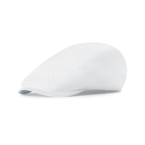 Mens Newsboy Flat Cap 100% Cotton Gatsby Ivy Golf Cabbie Hunting Summer Hat White