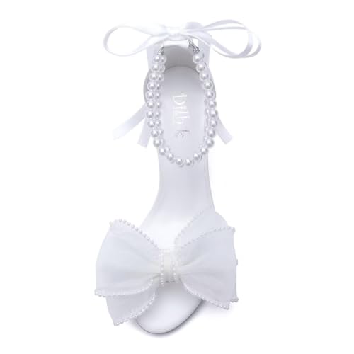 Pearl Wedding Shoes for Bride Block Heel Wedding Sandals Open Toe Bridal Shoes Bow Knot Heeled Sandals2