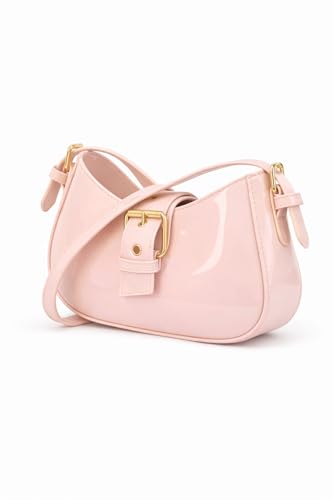 Image of Korean Style Leather Shoulder Bag with Buckle Glossy Finish Crossbody Purse for Daily Use Travel & Shopping Phone Purse with Adjustable Strap Lightweight Trendy Bag for Girls