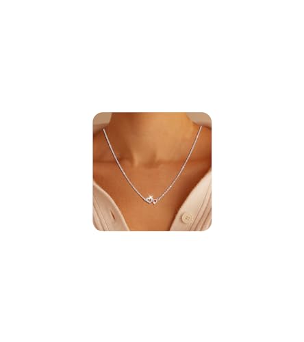 vidonio Herz Anhänger Kette Rosegold Damen, Halskette Damen mit Doppel Herz Design, Verstellbares 925 Silber Kette 44cm+5cm, Sterling Silber Schmuck Geschenk für Frauen (Partner,...