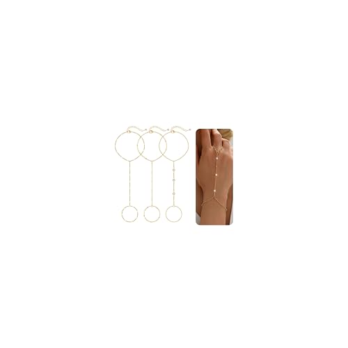 Dochais 3 Pcs Bracelets Femme Chaîne Main Poignet-Doigt Argent Or Chaîne Bijou Élégant Réglable Ensemble Bracelets Imperméable, Cadeau Luxe