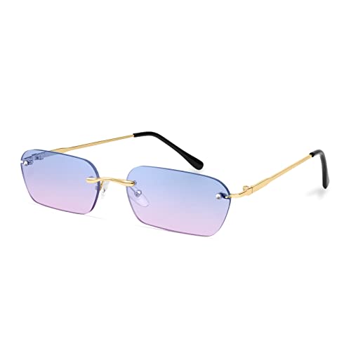 Image of FEISEDY Rimless Sunglasses Y2K Retro Small Narrow Clear Eyewear Vintage Rectangle Sunglasses for Women Men B2643