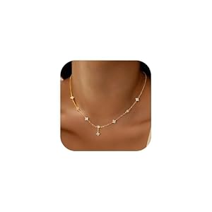 Yoosteel Valentines Day Gifts for Her Women Gold Necklace – Dainty 14K Gold Plated Choker Cubic Zirconia Pendant Station Necklaces for Women Teens Trendy Prom Jewelry Gifts