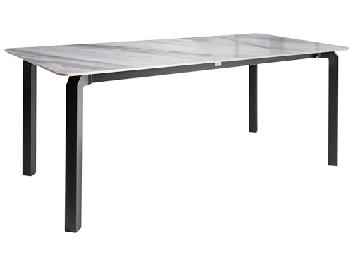 Beliani Mesa de Comedor de jardín Tablero de Piedra sinterizada Estructura de Hierro Resistente a los Rayos UV al Agua y al óxido Interior y Exterior mármol Gris y Negro Feletto