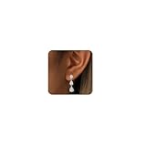 Lunvky 14K Gold Plated Dangle Earrings for Women Dainty Silver Drop Earring Trendy Small Long Dangling Wedding Bridesmaid Hoop Diamond Crystal Cute Earring Jewelry Valentine Gifts