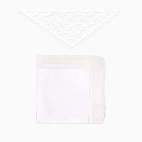 BINRANHS 1Pc 25in Large Lap Scarf For Women Church With Lace Lap,1Pc Church Silk Scarves For Mass,Veils For Women Catholic,Lace Head Coverings For Weddings(White)