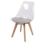 chaises translucides design 56x82x50 Meublorama Lot de 4 chaises translucides avec Assise en PU Grise et Pieds en Bois – Collection Joie