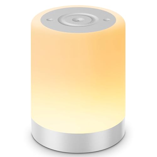 Auxmir Lámparas de Mesita de Noche, Recargable 3000mAh con USB, Táctil Regulable, 256 RGB Colores y 5 Modos de Luz, Lámpara de Mesa con Temporización, Luz Nocturna Inalámbrica para Dormitorio, Plata