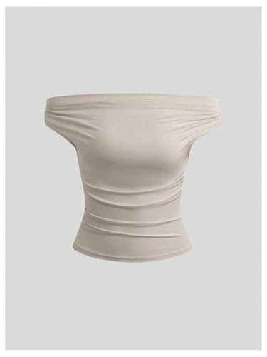 SOLY HUX Women's 3 Piece T Shirt Off The Shoulder Ruched Tee Short Sleeve Fitted Summer Tops4