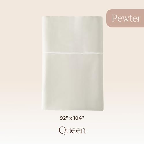 Image of Certified Organic Queen Flat Sheet Only - 100% Organic Cotton Top Sheet with Luxurious Soft and Breathable 300 Thread Count Sateen Weave Finish - GOTS & Fairtrade Certified (Pewter, Queen)