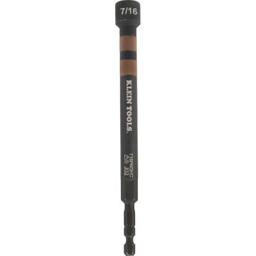 Klein Tools 716PNDHC 7-16-Inch Magnetic Color-Coded Power Nut Driver SAE, Impact-Rated Hollow Nut Driver with 5-Inch Extended Reach Shaft