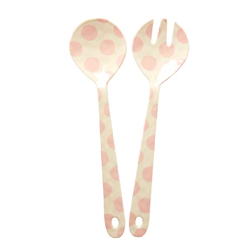 Rice - Melamine Salad Spoon & Fork Pink Dots Print
