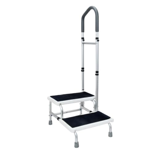 KCNN 手すり付き玄関台 手すり付き2段踏み台 高さ調整可能 150KG耐荷重 玄関 段差 転倒防止 玄関 室内 屋内 屋外 浴室 お風呂 車 軽量 老人 補助 大人 子供 持ち運び 小さい 玄関ステップ 浴槽 バスルーム キッチン (2層)