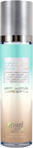 Devoted Creations Coconut Color Cream Mega Moisture Bronzing Glow Facial Mask Plant Stem Cell Infused Collagen Plumping Imperfection Blurring Pore Tightening Skin Perfecting Tan Enhancer 1.7 oz.