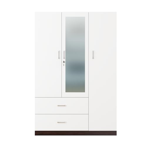 Image of VIKI Wardrobe | Wooden Almirah for Clothes,Door for Bedroom, 3 Door Wardrobe with Drawer, Mirror & Hanging Space (Dark Wenge, Frosty White - 40D x 120W x 180H) | 1 Year Warranty | Free Assembly