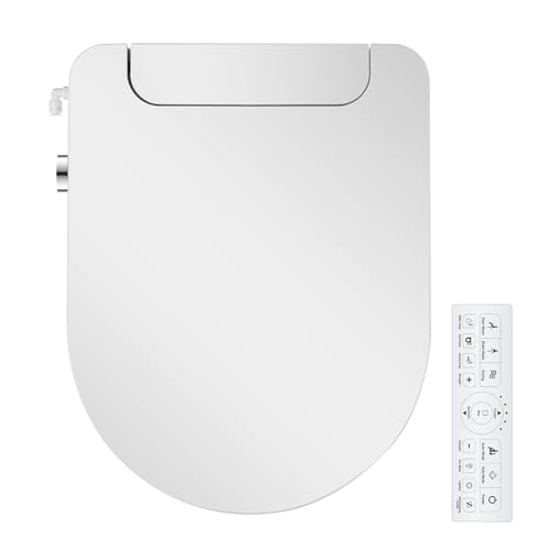 IYTATA Electric Bidet Toilet Seat Round Warm Water with Air Dryer Heated Seat and Slow Close Lid Front and Rear Wash LED Nightlight Wireless Remote White 101D