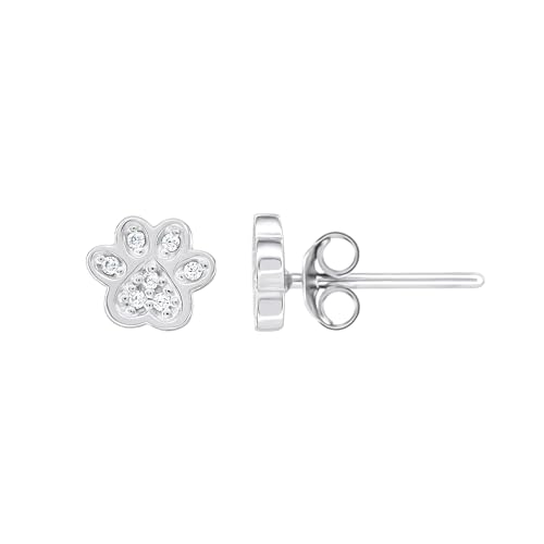 Image of DEW Sparkling Paw Print Stud Earrings – Sterling Silver, Pavé Cubic Zirconia, Cute and Fun Animal Themed Jewellery