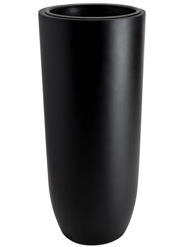 VIVANNO Pflanzgefäß Bodenvase SOLERIO Fiberglas Schwarz Matt 80x33 cm, Frostsicher & Wetterfest, für Drinnen und Draußen, Garten Terrasse Balkon