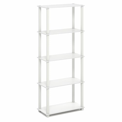 Image of Furinno Turn-S-Tube Book Shelf, 5-Tier Toolless Storage Shelves with Square Tubes, Shelving Unit for Organization and Storage for Living Room, Home Office, White
