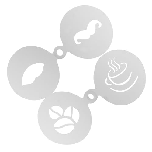 Cabilock 4Pcs Stainless Steel Latte Art Stencils for Coffee Decorating Reusable Templates for Cappuccino Hot Chocolate Cake Cookies for Coffee Art