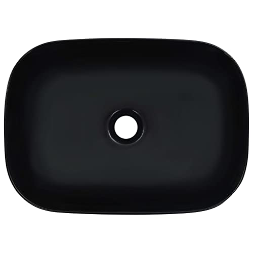 Lavabo de cerámica negro 45,5 cm Mangloder elegante para cuarto de baño de invitados moderno 5
