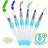 Watercolor Brushes Pens Set for Painting 6 Set of Water Brush Pen Leakproof with Pentel Push Button Watercolor Brush Pens - Flat & Rounded Tips-Travel Water Color Brush …
