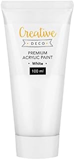 Creative Deco White Acrylic Paint | 100ml Tube | Art Matt Effect | Painting for Paper Canvas Fabric Wood Felt Cardboard | Perfect for Kids Student Artist Children Hobbyists | Water-Based & Non-Toxic