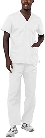 Adar Universal Unisex Scrubs - Unisex Drawstring Scrub Set - 701 - White - L