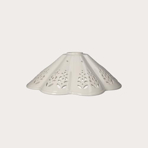 Keyhomestore - Pantalla fabricada en cerámica, color blanco, diámetro 30 cm, con elaboración calada artesanal, diseño rústico y artesanal, ideal como recambio para lámparas.