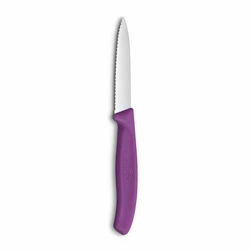 Image of Victorinox Swiss Made, Stainless Steel Swiss Classic Paring Knife, 8 cm, Wavy Edge with Pointed Tip, Professional and Household Use, Kitchen Tools & Items, Purple, 6.7635.C1 | Multipurpose Knife