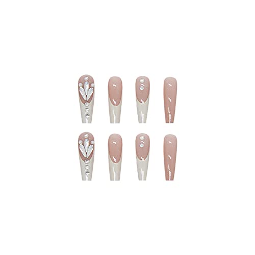 French Tip Press On Nails Long Fake Nails Diamonds Glue On Nails Square Design Acrylic False Nails Coffin Stick On Nails For Women Or Girl Manicure Decorations, 24Pcs #TOP6