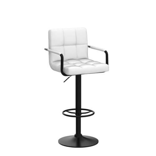 Huracan Bar Stool Set of 2 White Bar Chairs with Arms and Back Swivel Counter Height Stools with Adjustable Armrest Modern Island Chairs for Kitchen (White+Black Base, 2pcs)