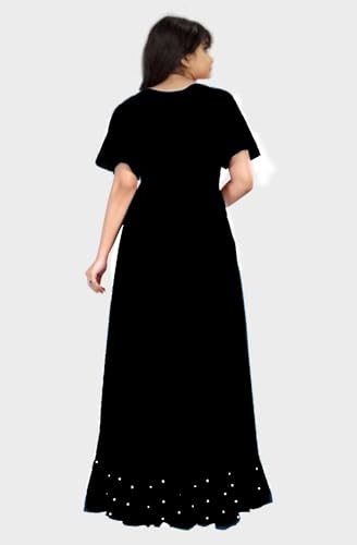 Image of FINAXO FASHION Girls Rayon Solid with Beads Work Half Sleeve Round Neck Ethnic Wear Long Flared Gown | Casual Maxi Fit and Long Flared Dress Gown for Girls