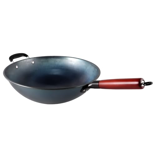 Wok de hierro con mango de madera antiadherente miniatura 1