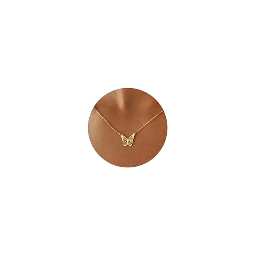 14K Gold Plated Dainty Pendant Butterfly Bead Boot Bee Baseball Flower Compass Airplane Hummingbird Tree Necklace Simple Jewelry Gift for Women