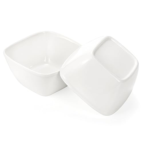 ZENFUN 10 oz Square Bowl Chip & Dip Serving Set, Pocelain Ramekin Bowls with Metal Rack Stand, White Small Serving Dishes, Condiment Serving Tray for Entertaining, Party, Buffets - Image 6