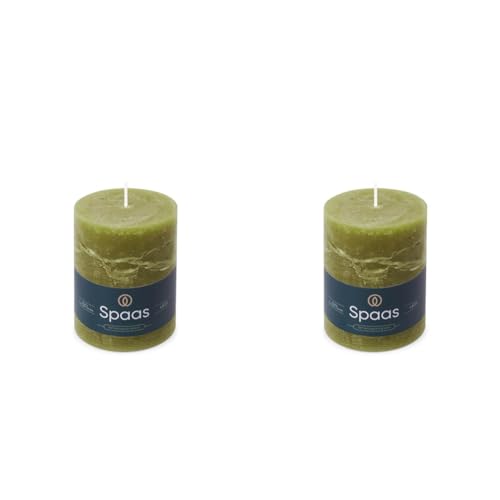 Spaas Bougie Pilier Rustique 80/110 mm 65h - vert olive (Lot de 2)