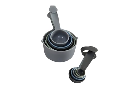 Zenker Set de Tazas y Cucharas Medidoras, 10 piezas, Apilables y Aptas para Lavavajillas, Medición Exacta de Ingredientes Secos y Líquidos, Verde, Gris y Azul, Polipropileno libe de PFA