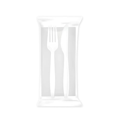 Paluplus Set 500 Posate BIS RIUTILIZZABILI di colore BIANCO: Forchetta, Coltello e Tovagliolo, Lunghezza stoviglie 16,5 cm, Resistenti fino a 70°C per 2 ore, Ideali per Feste, Picnic - 319F